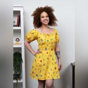 Cakeworthy DISNEY Snow White Yellow Dress XL NEW Puff Sleeves Mini Seven Dwarfs